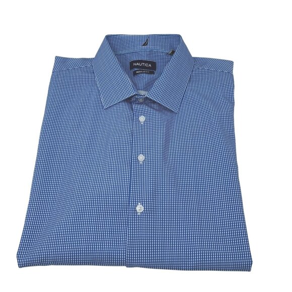 Nautica Mens Regular‎ Fit Blue Checkered Dress Shirt Size XL - Picture 1 of 6